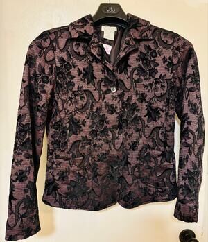 Vintage French Dressing Purple Black Floral Tapestry Brocade Blazer Whimsigoth